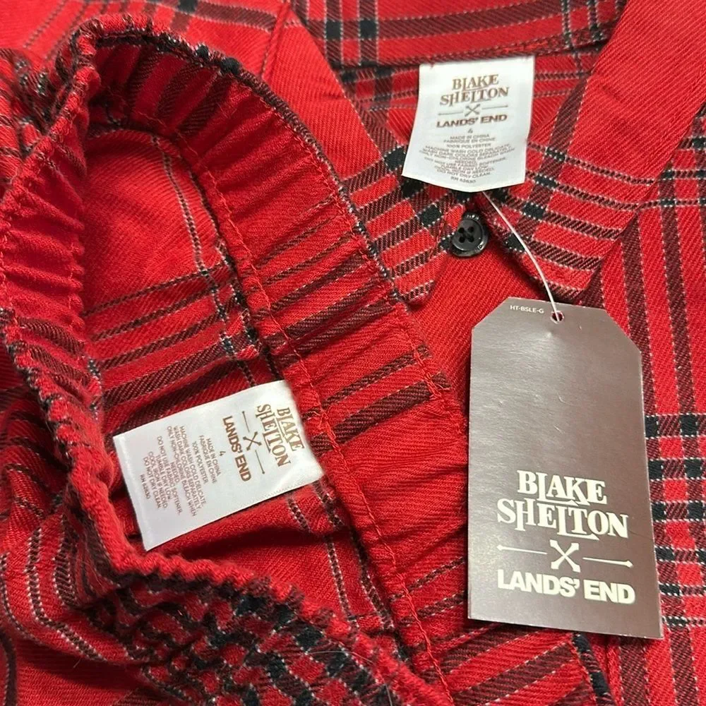 Lands End X Blake Shelton Plaid Flannel Pajama Set Boys Size 4 NEW